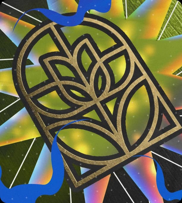 The Jardin residential brand emblem: a gold line-art leaf motif inside an arched frame